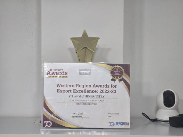 EEPC INDIA Western Region Export Excellence Award 2022–23 – Star Performer (Machine Tools) | Atlas Machines India 